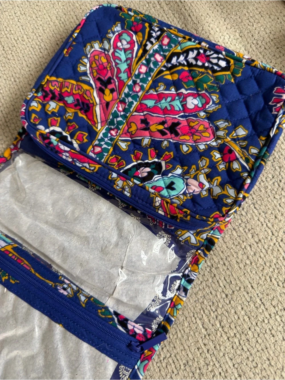 Vera Bradley Blue Floral Quilted Cosmetic or jewelry  Case